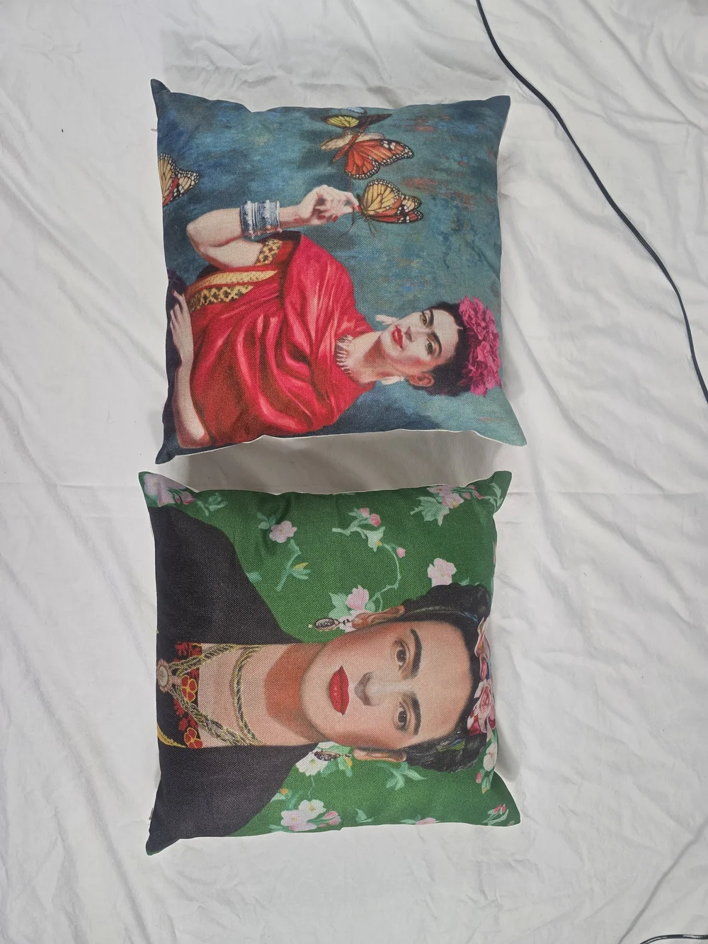 Source Unknown Frida Kahlo Art Pillow Covers in Red, Green, Pink